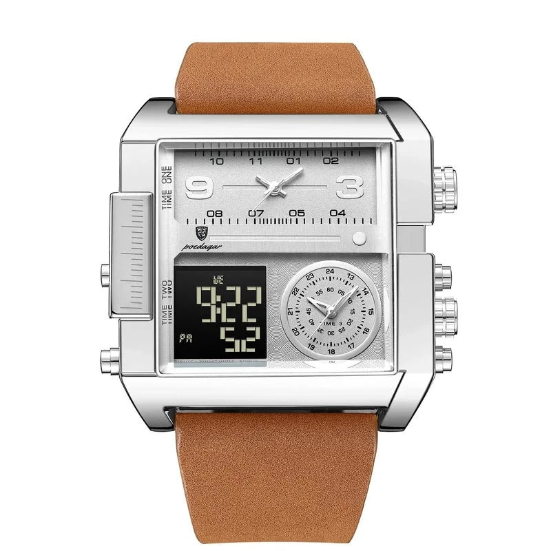 Digital Multifunction Rectangle Men's Watch